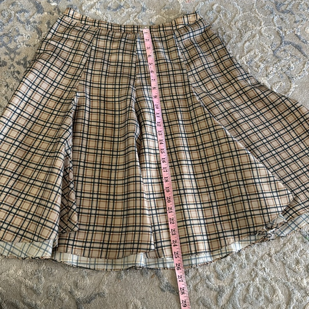 Betsey Johnson Tan and Black Plaid Midi Flare Skirt Vintage 90s - Picture 7 of 8